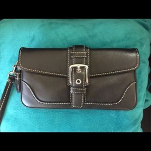 Coach Black Leather Buckle Wristlet